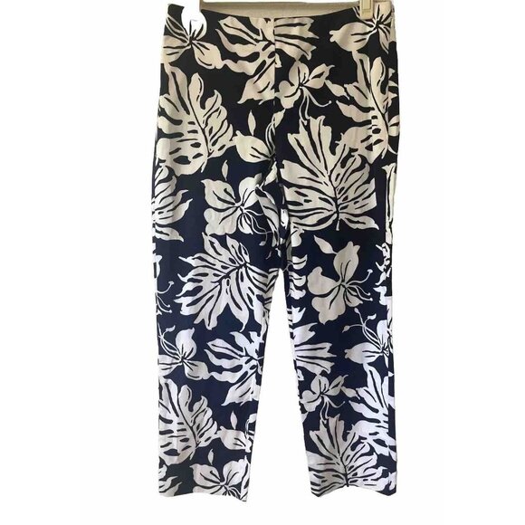 Lauren Ralph Lauren Women Navy/white Floral Print Capri Ankle Pants 10 Stretch - Picture 1 of 12